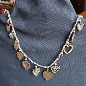 Heart Charm Necklace with Mixed Metals